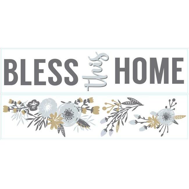 Bless This Home Floral Wall Quote Peel and Stick Wall Decals Wall Decals RoomMates   