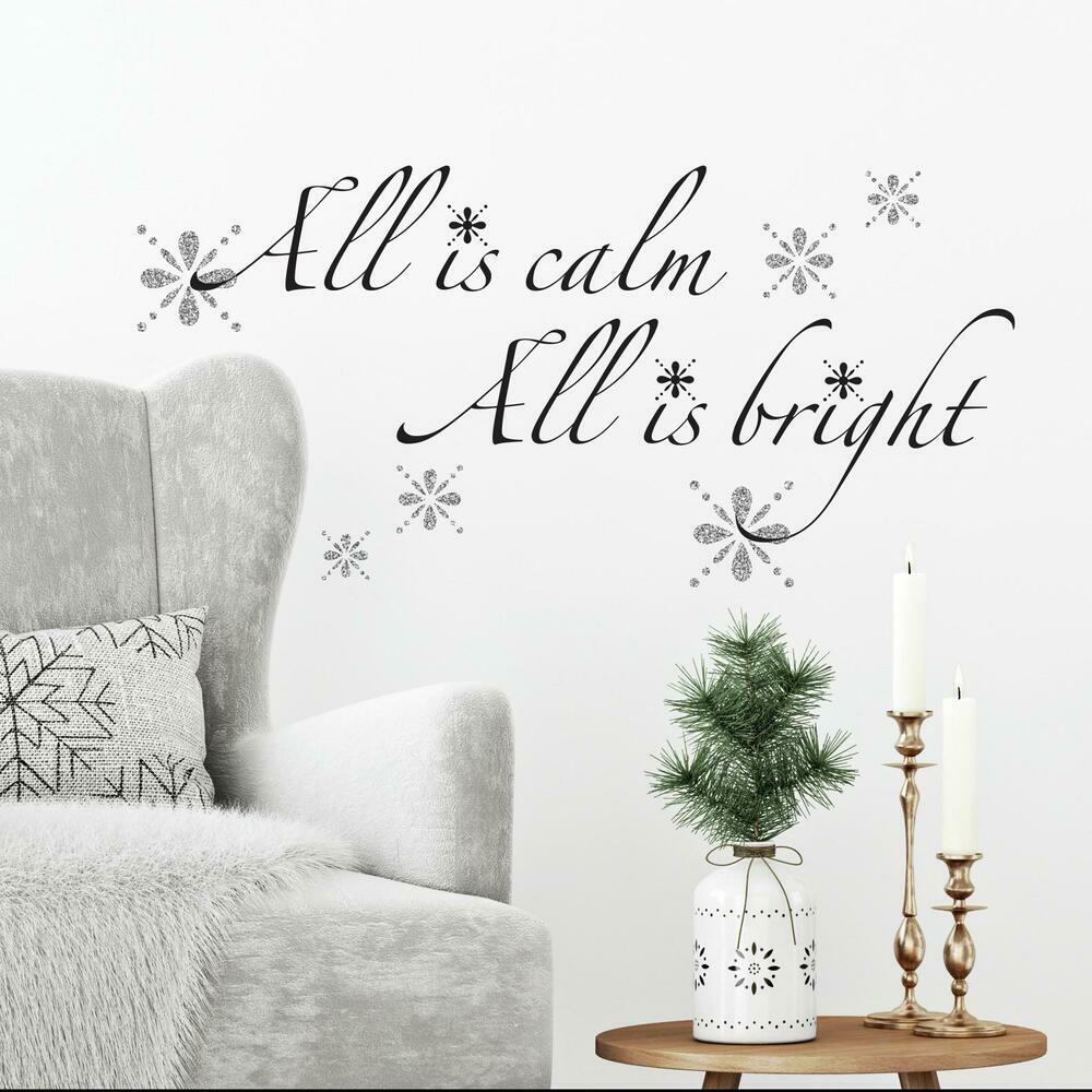 All is Calm, All is Bright Peel and Stick Wall Quote Decals with Glitter Wall Decals RoomMates   