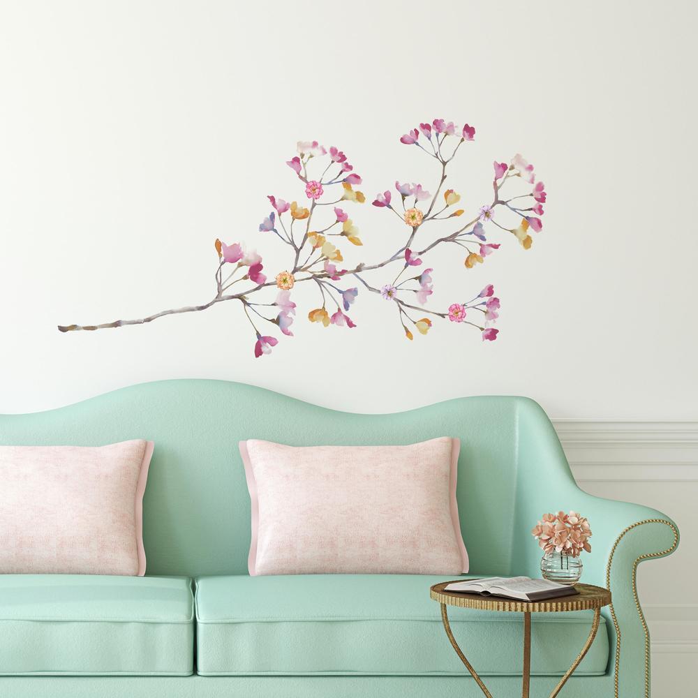 Pastel Flowers Branch Giant Wall Decals with 3D Embellishments Wall Decals RoomMates   