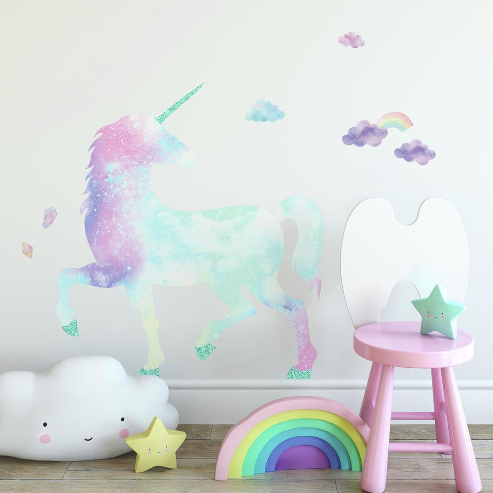 Galaxy Unicorn Peel and Stick Giant Wall Decal with Glitter Wall Decals RoomMates   