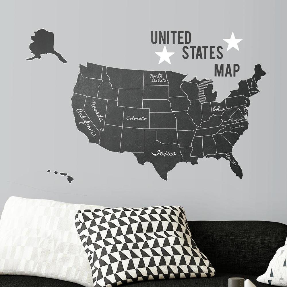 United States Chalk Map Peel and Stick Giant Wall Decals Wall Decals RoomMates   