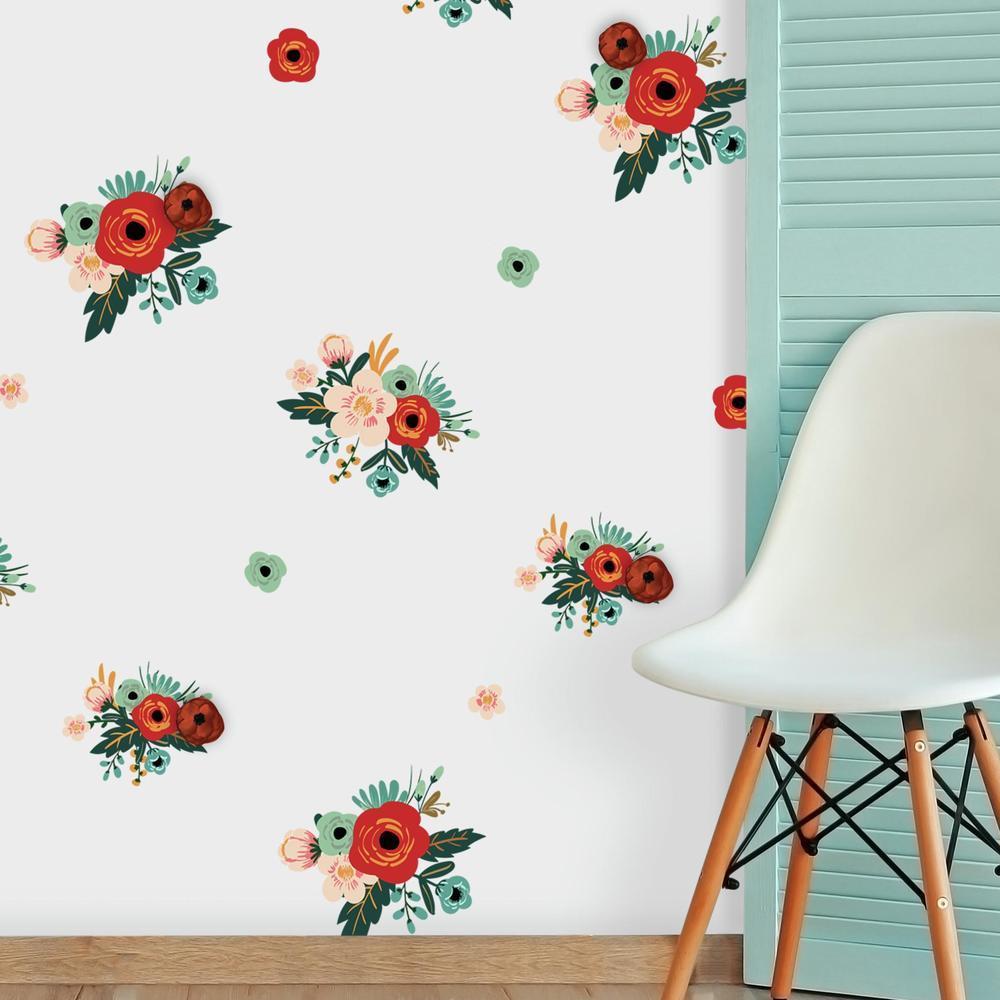 Mini Floral Peel and Stick Wall Decals with 3D Embellishments Wall Decals RoomMates   