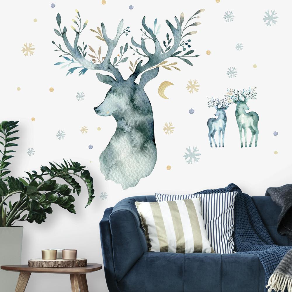 Watercolor Winter Deer Peel and Stick Giant Wall Decals Wall Decals RoomMates   