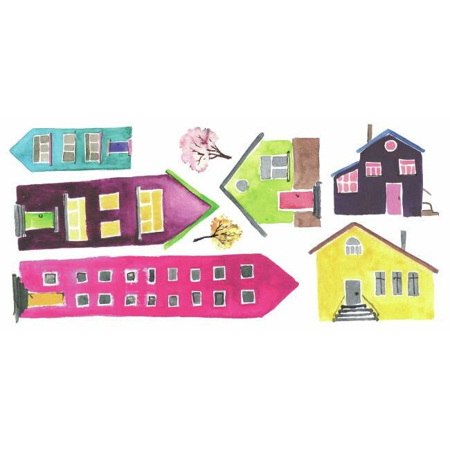 Watercolor Village Peel and Stick Wall Decals Wall Decals RoomMates   