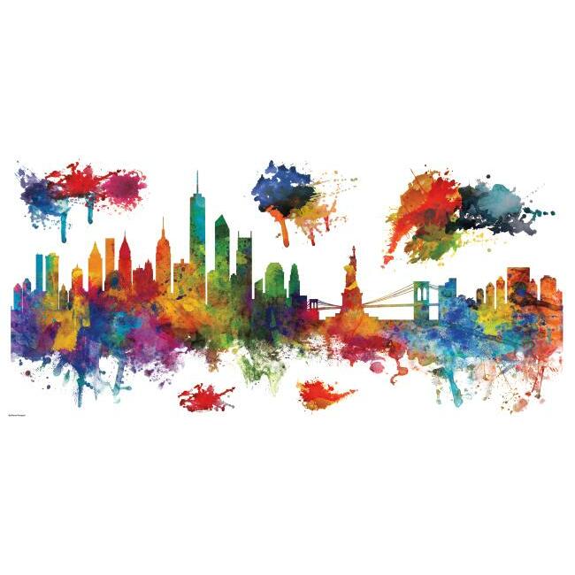 New York City Watercolor Skyline Peel and Stick Giant Wall Decals Wall Decals RoomMates   