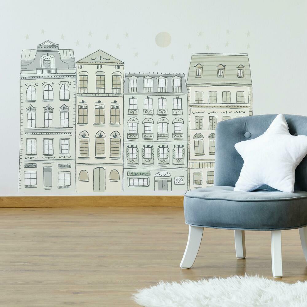 Illustrated Townhouses Peel and Stick Giant Wall Decals Wall Decals RoomMates   