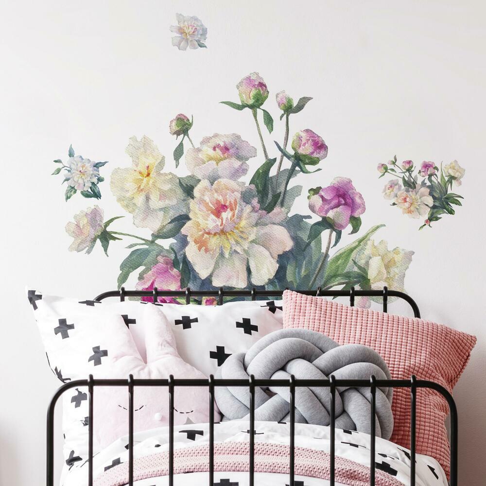 White and Pink Floral Bouquet Peel and Stick Giant Wall Decals Wall Decals RoomMates   