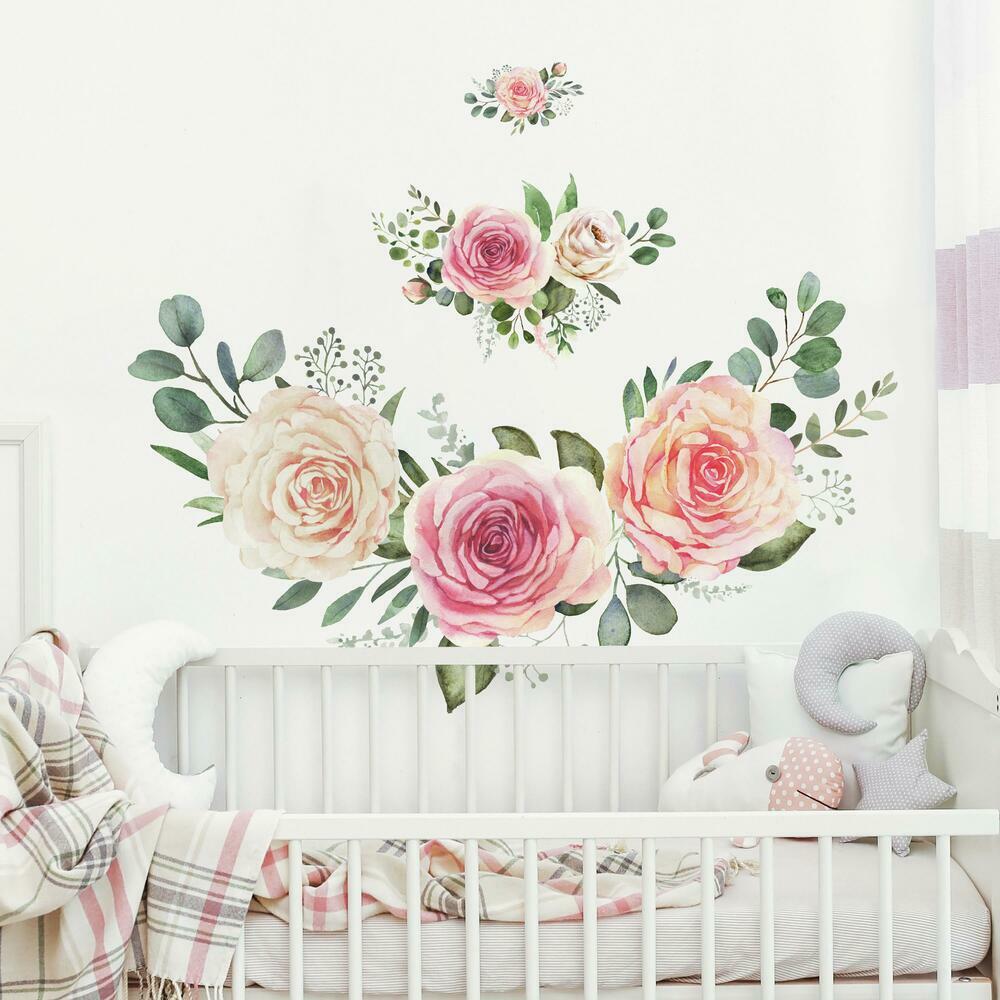 Pink Roses Peel and Stick Giant Wall Decals Wall Decals RoomMates   