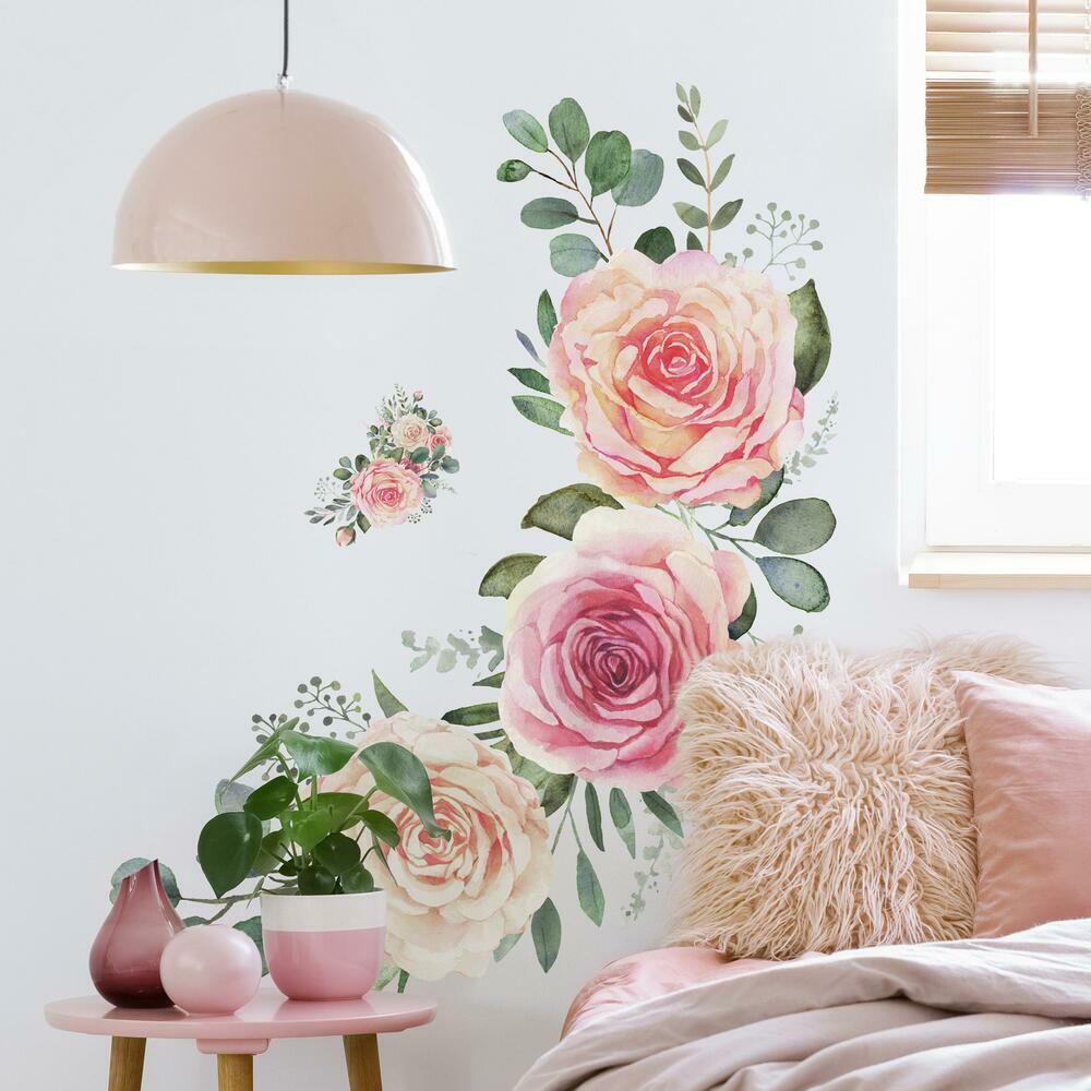 Pink Roses Peel and Stick Giant Wall Decals Wall Decals RoomMates   