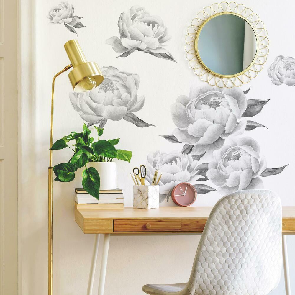 Black Peonies Peel and Stick Giant Wall Decals Wall Decals RoomMates   