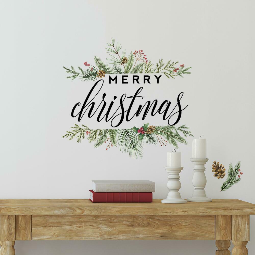 Merry Christmas Wreath Peel and Stick Wall Decals Wall Decals RoomMates   