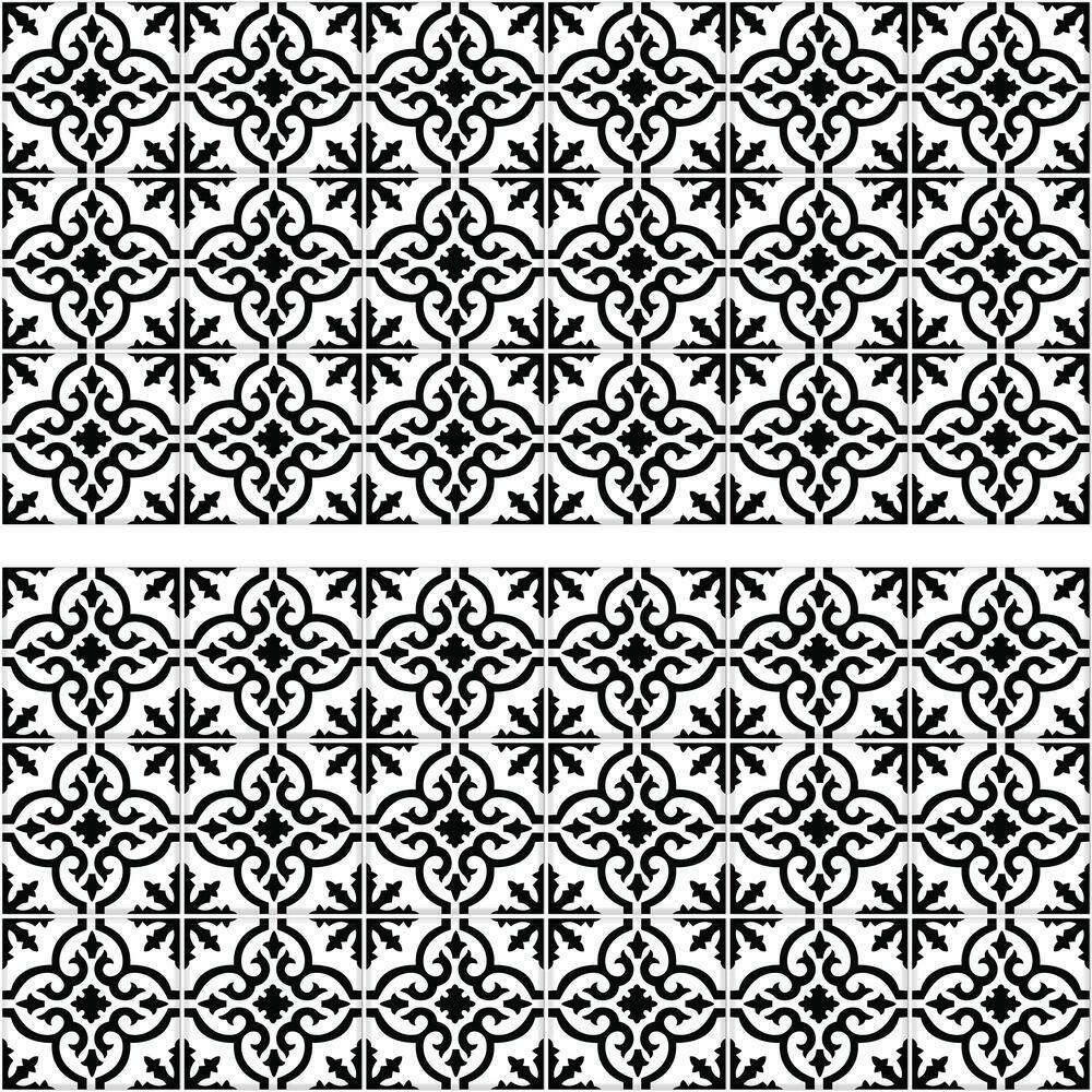 Ornate Black and White Tile Backsplash Peel and Stick Giant Wall Decals Wall Decals RoomMates   