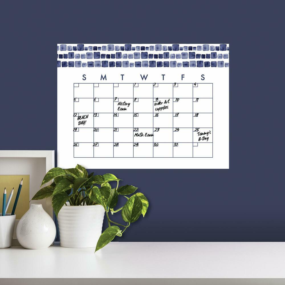 Blue Watercolor Monthly Calendar Dry Erase Wall Decal Wall Decals RoomMates   