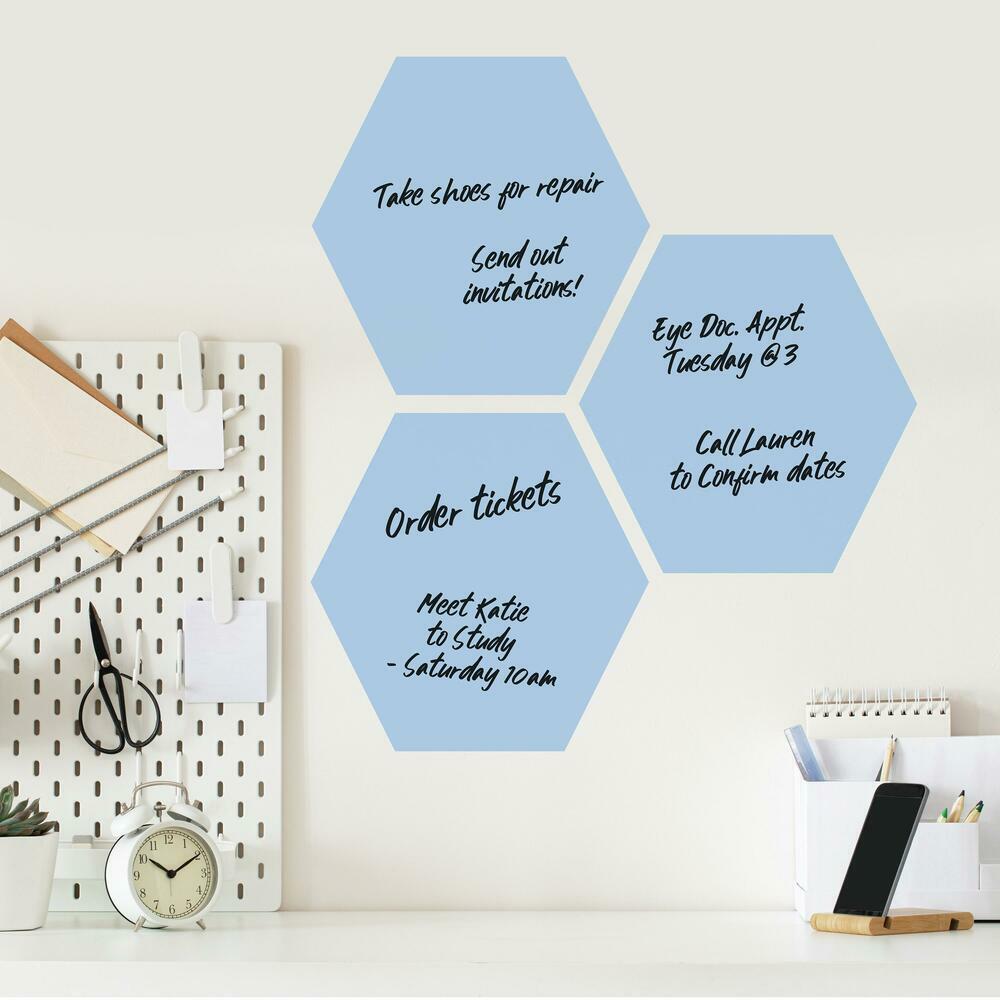 Blue Hexagon Dry Erase Peel and Stick Wall Decals Wall Decals RoomMates   