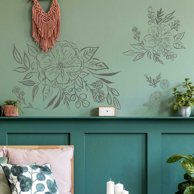 Beth Schneider Floral Sketch Peel and Stick Giant Wall Decals Wall Decals RoomMates   