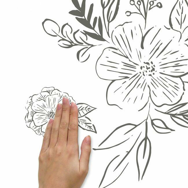 Beth Schneider Floral Sketch Peel and Stick Giant Wall Decals Wall Decals RoomMates   