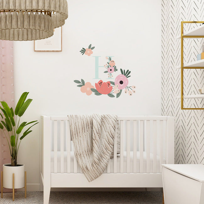 Floral Monogram Peel And Stick Giant Wall Decals Wall Decals RoomMates   