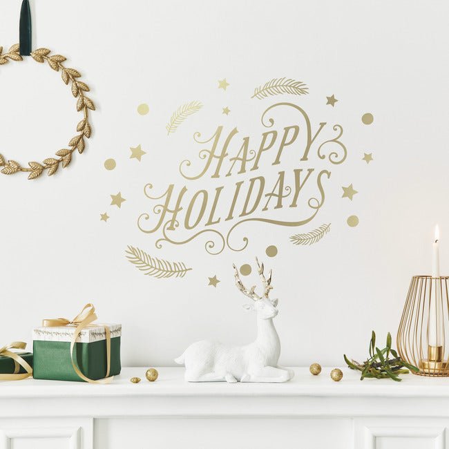 Happy Holidays Peel And Stick Wall Decals With Metallic Ink Wall Decals RoomMates   
