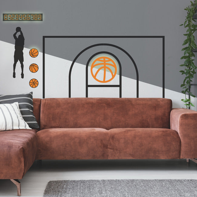 Basketball Court XL Giant Peel & Stick Wall Decals With Glow Orange Wall Decals RoomMates   