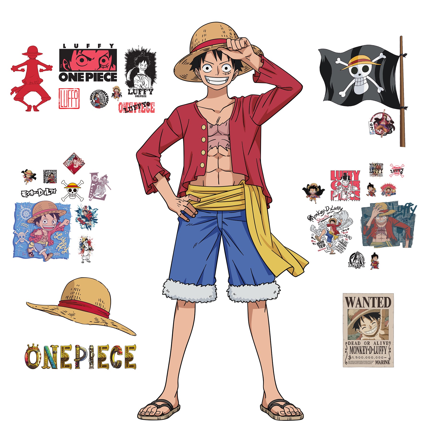 One Piece Anime Luffy Giant Peel and Stick Wall Decals Wall Decals RoomMates Default Title  