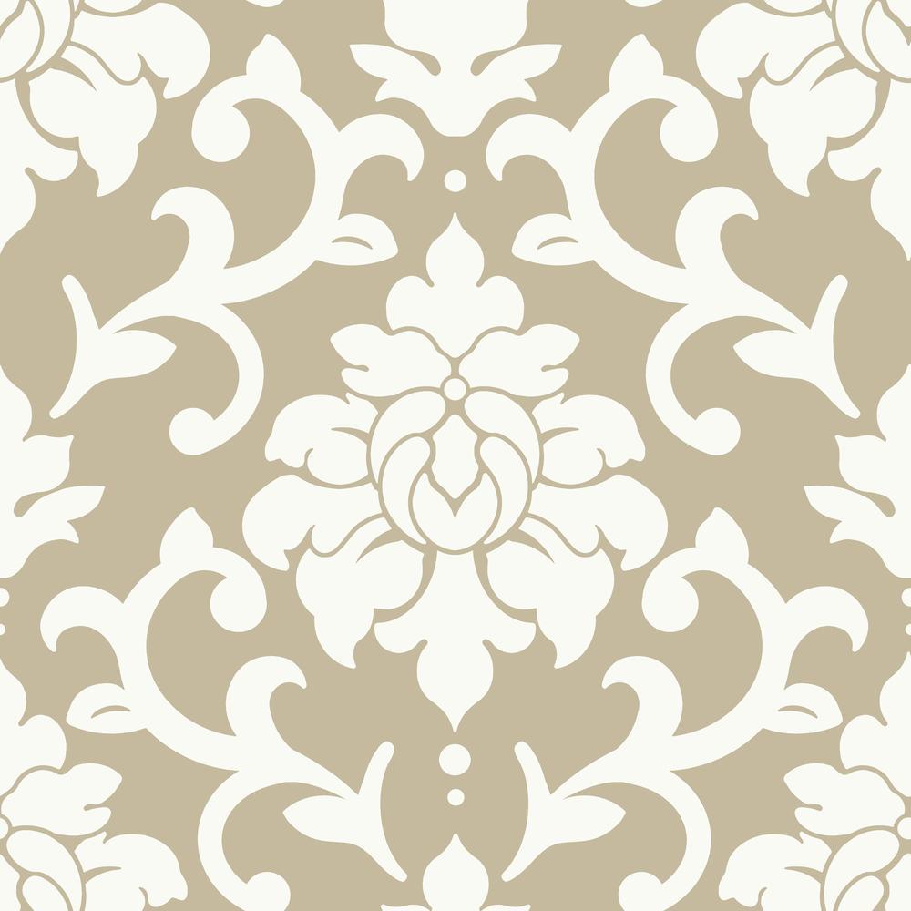 Damask Peel & Stick Wallpaper Peel and Stick Wallpaper RoomMates Roll Gold and White 