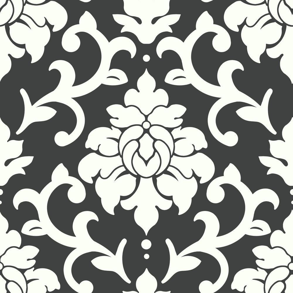 Damask Peel & Stick Wallpaper Peel and Stick Wallpaper RoomMates Roll Black and White 