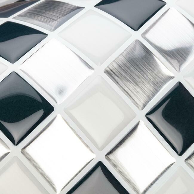 Metallic Checkerboard Tile Peel and Stick Backsplash Peel and Stick Backsplash RoomMates   