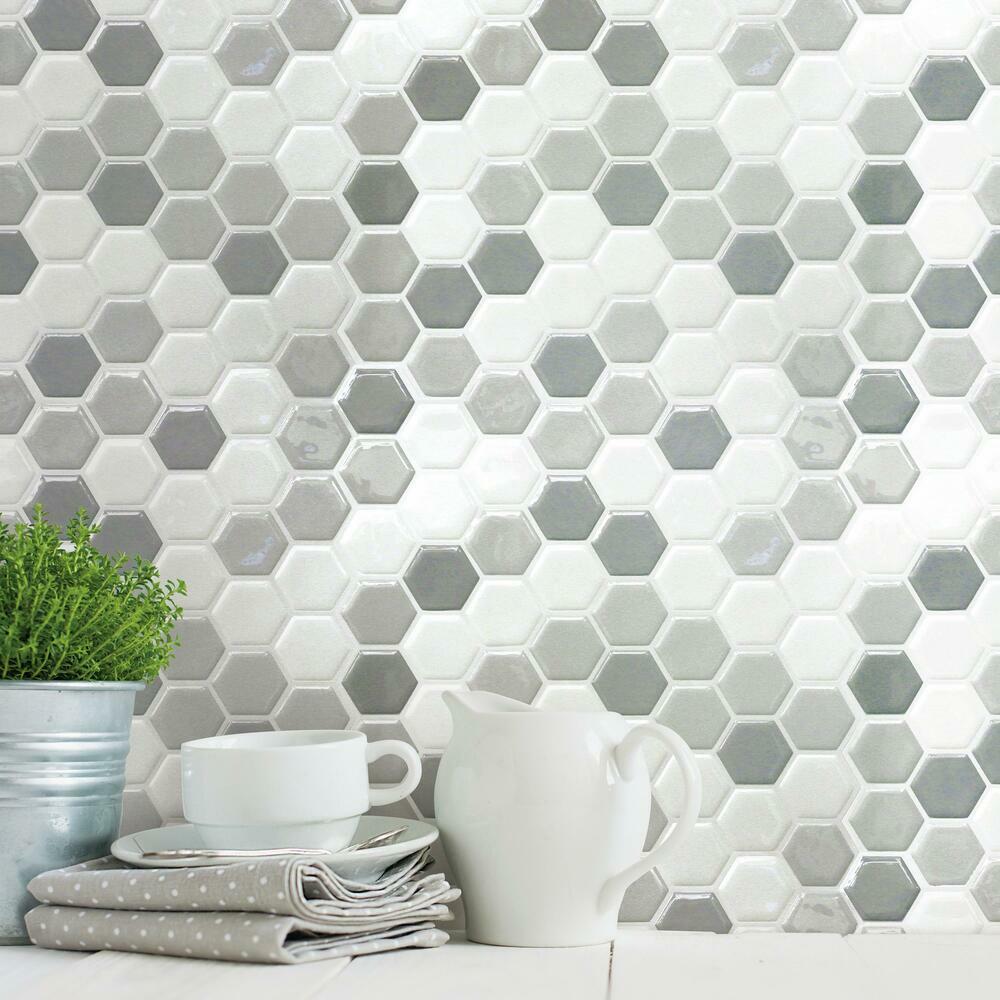Gray Hexagon Tile Peel and Stick Backsplash Peel and Stick Backsplash RoomMates   