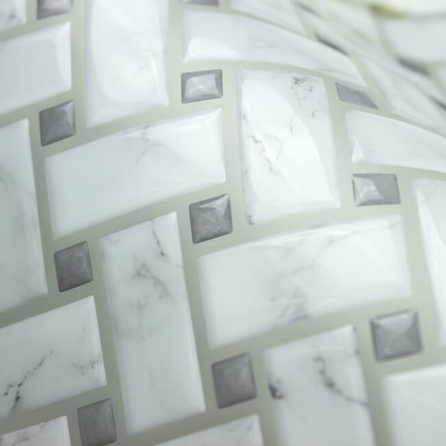 Basketweave Carrara Marble Peel and Stick Backsplash Peel and Stick Backsplash RoomMates   