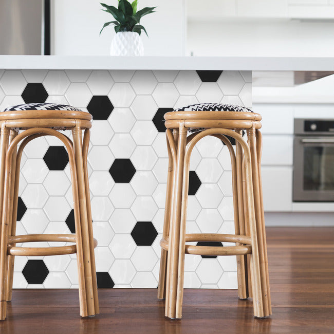 Black And White Large Hexagon Peel and Stick Backsplash Peel and Stick Backsplash RoomMates   