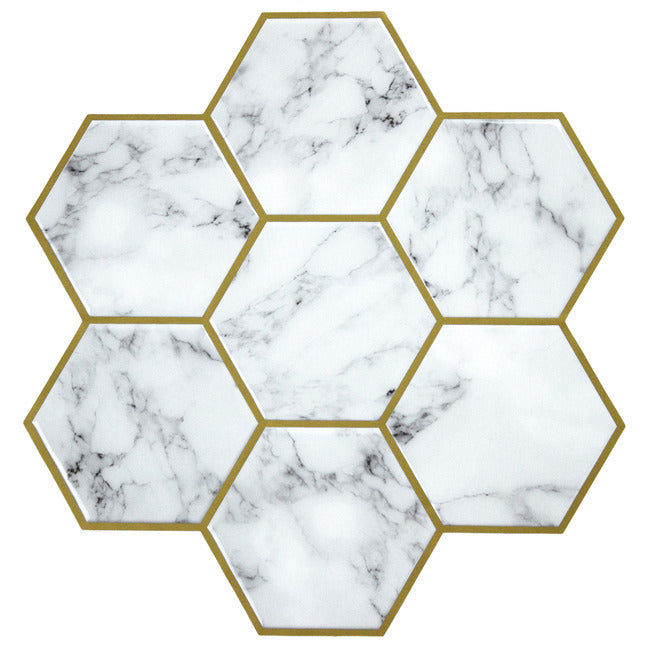 Cararra Marble And Gold Large Hexagon Peel and Stick Backsplash Peel and Stick Backsplash RoomMates   